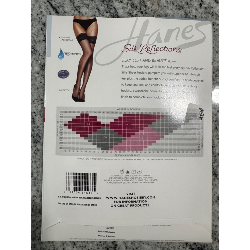 Hanes Silk Reflections‎ Little Color EF Lace Top Thigh Highs Sheer Toe Stockings - Picture 2 of 3